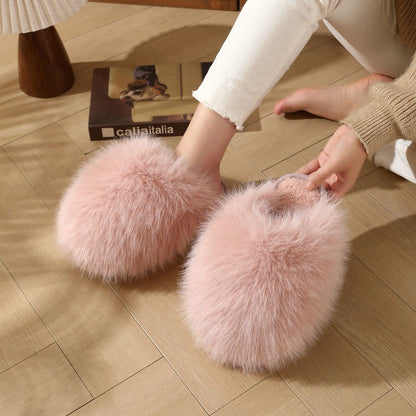 Pantoufles en peluche rose poudré grandes tailles - image 2