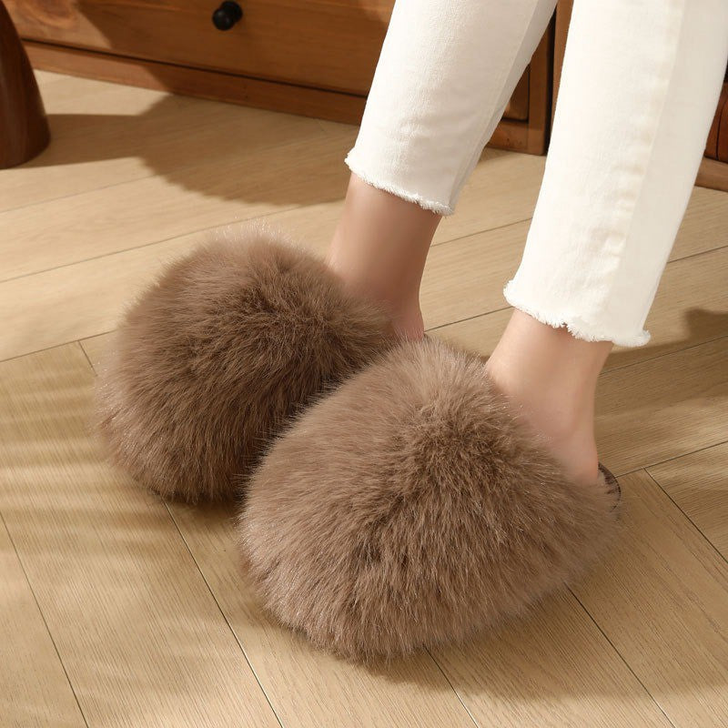 Pantoufles en peluche rose poudré grandes tailles - Café - EU44-45(US9-10) - image 6