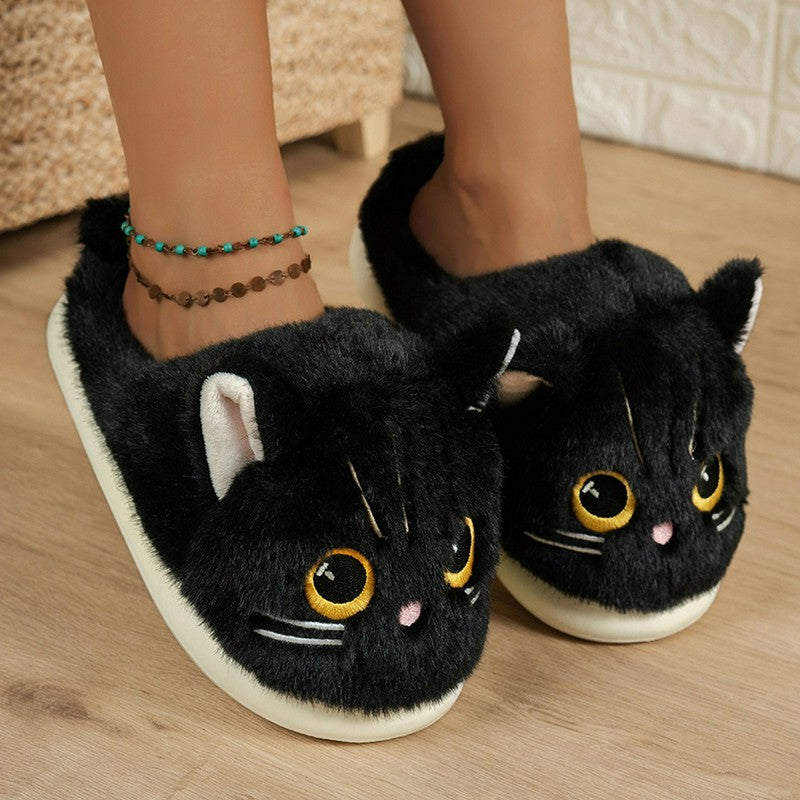Pantoufles d'intérieur à semelle souple en peluche chat - image 10