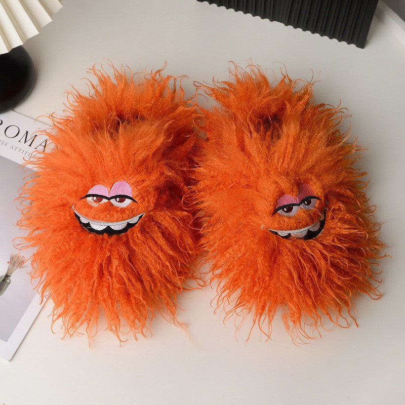 Pantoufles d'intérieur roses duveteuses à motif œil de dessin animé - Orange - 50-51 (US 12,5-13) - image 4