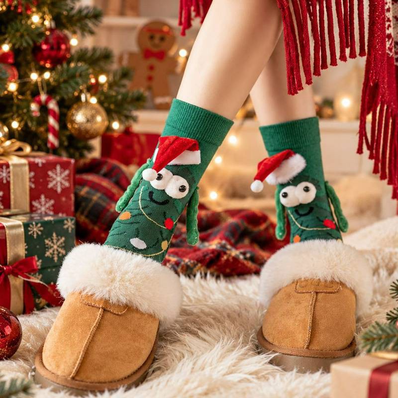 Chaussettes courtes tricotées sapin de Noël tenant une main - image 1