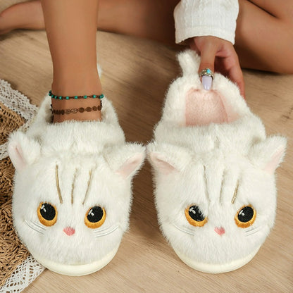 Pantoufles d'intérieur à semelle souple en peluche chat - Blanc - EU44-45(US10-11) - image 7