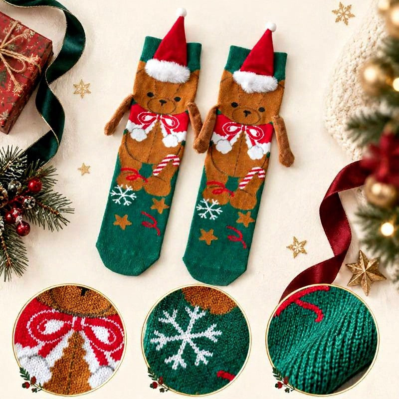 Chaussettes courtes tricotées sapin de Noël tenant une main - image 7