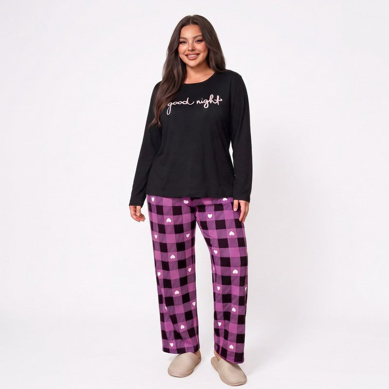 Ensemble pyjama à carreaux Bonne nuit - Violet - 5XL - image 0