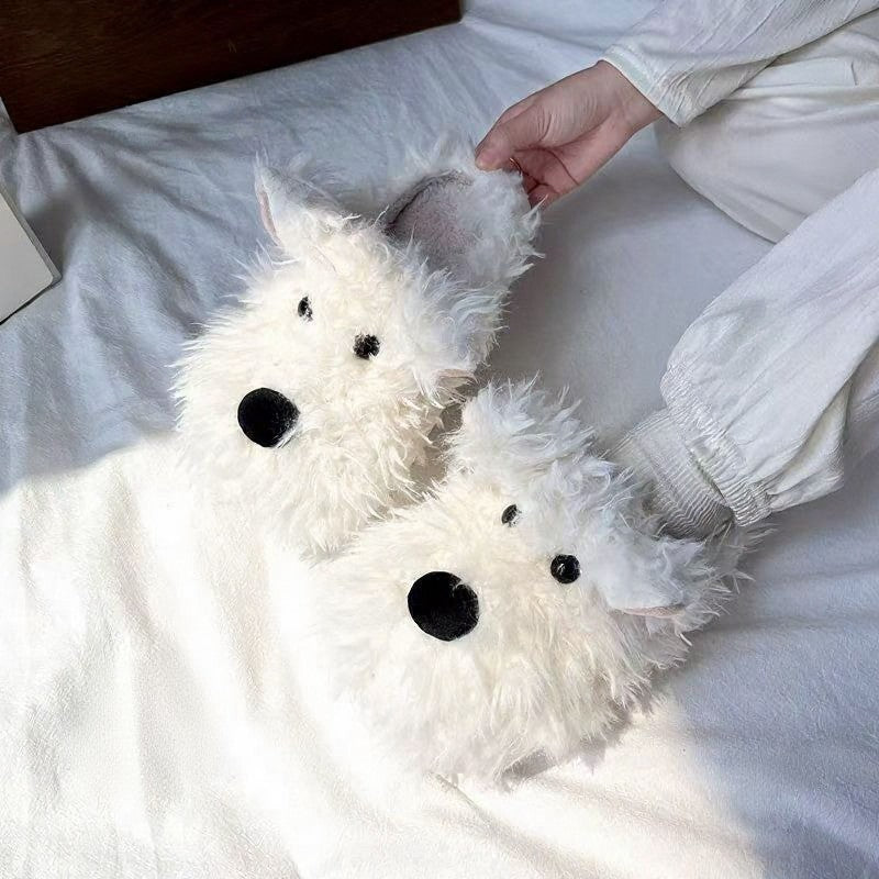 Pantoufles en peluche pour la maison avec chiot confortable - Blanc - EU40-41(US7-7.5) - image 0