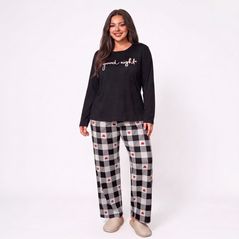 Ensemble pyjama à carreaux Bonne nuit - Noir - 5XL - image 4