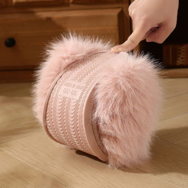 Pantoufles en peluche rose poudré grandes tailles - image 16