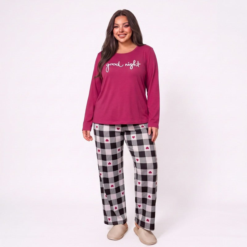 Ensemble pyjama à carreaux Bonne nuit - Fuchsia - 5XL - image 1
