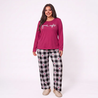 Ensemble pyjama à carreaux Bonne nuit - Fuchsia - 5XL - image 1