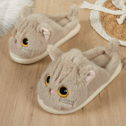 Pantoufles d'intérieur à semelle souple en peluche chat - image 5