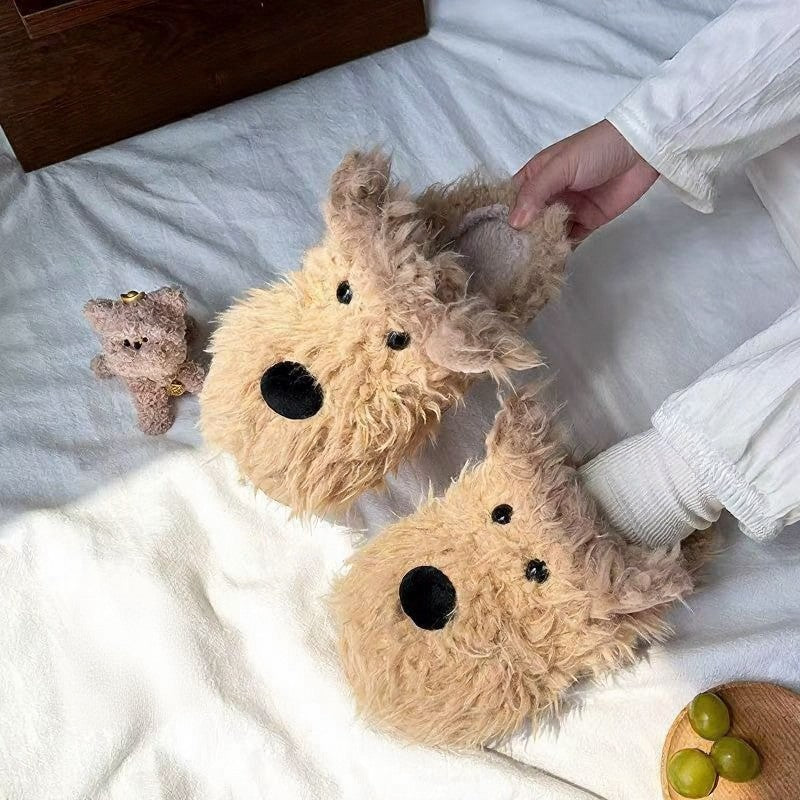 Pantoufles en peluche pour la maison avec chiot confortable - Kaki - EU40-41(US7-7.5) - image 1