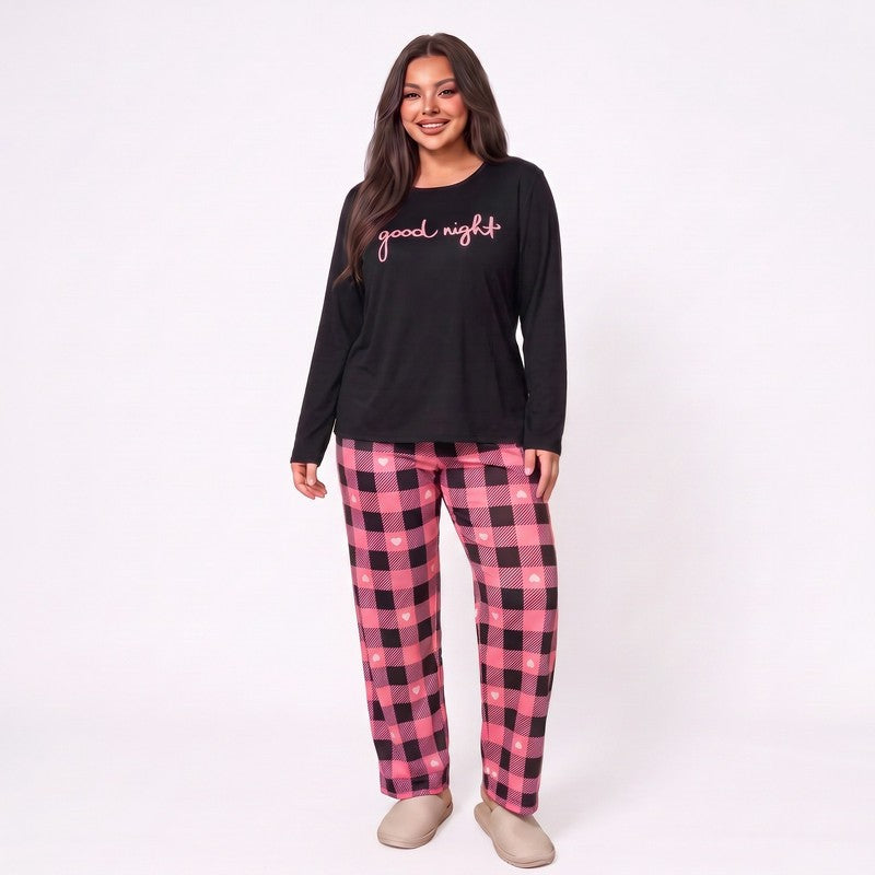Ensemble pyjama à carreaux Bonne nuit - Rose - 5XL - image 3