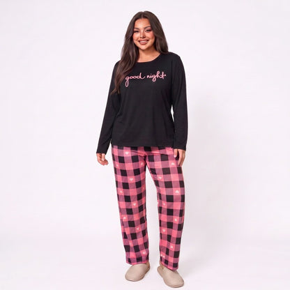 Ensemble pyjama à carreaux Bonne nuit - Rose - 5XL - image 3