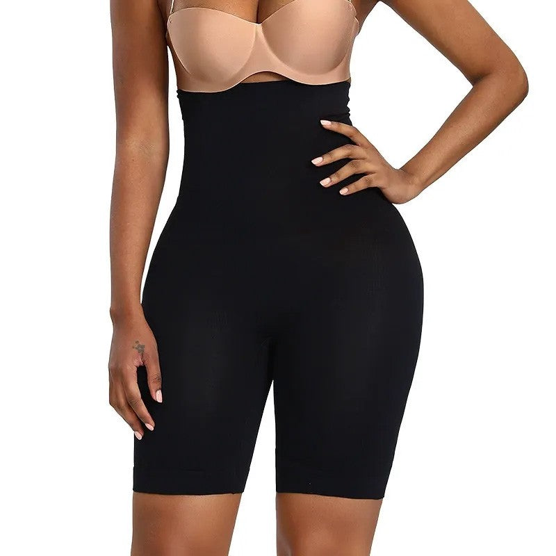 Short gainant sans coutures taille haute, gainant mi-cuisses - Noir - 5XL - image 1