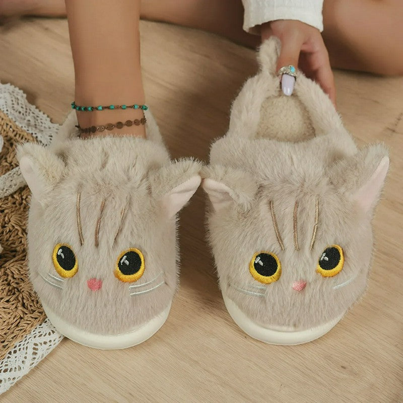 Pantoufles d'intérieur à semelle souple en peluche chat - image 3