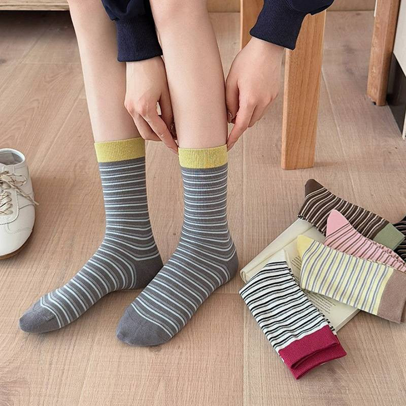 Chaussettes courtes rétro rayées en maille (6 paires) - image 0