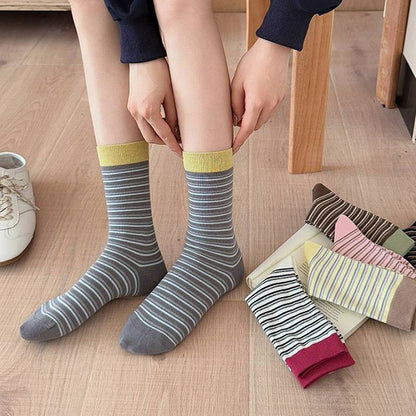 Chaussettes courtes rétro rayées en maille (6 paires) - image 0