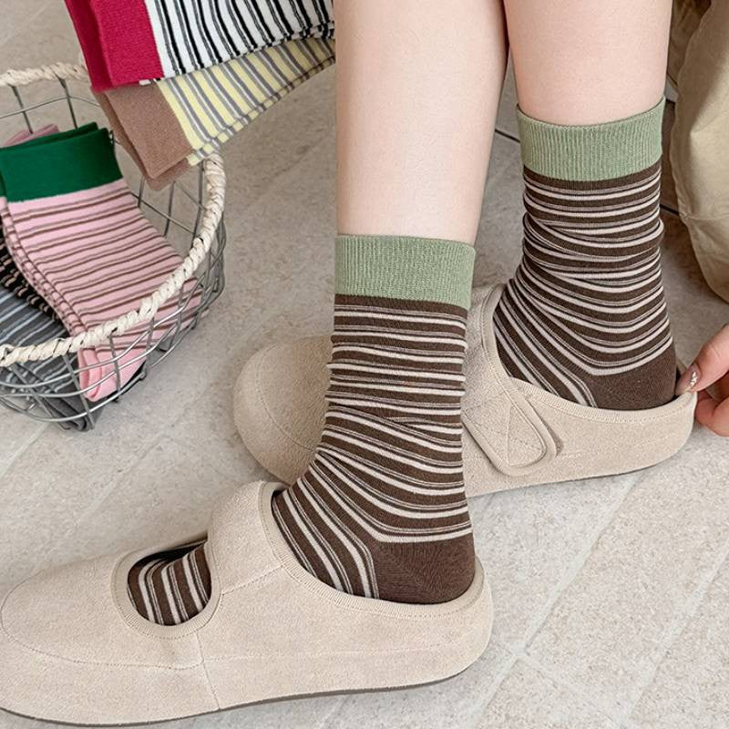 Chaussettes courtes rétro rayées en maille (6 paires) - image 2