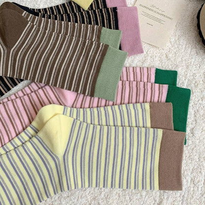 Chaussettes courtes rétro rayées en maille (6 paires) - image 13
