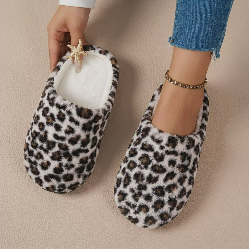 Pantoufles mules confortables en peluche léopard - Café - EU46-47(US12-12.5) - image 0