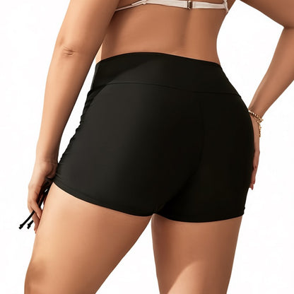 Short de bain noir froncé à taille haute - image 1