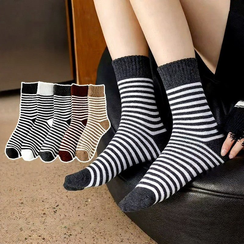 Chaussettes courtes rayées en éponge douces (5 paires) - Multicolore - EU36-42(US3-8.5) - image 0