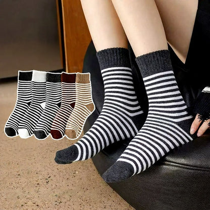 Chaussettes courtes rayées en éponge douces (5 paires) - Multicolore - EU36-42(US3-8.5) - image 0
