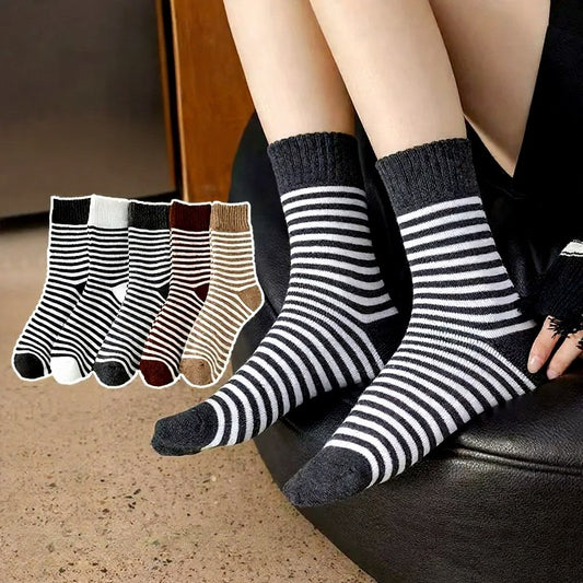 Chaussettes courtes rayées en éponge douces (5 paires) - Multicolore - EU36-42(US3-8.5) - image 0