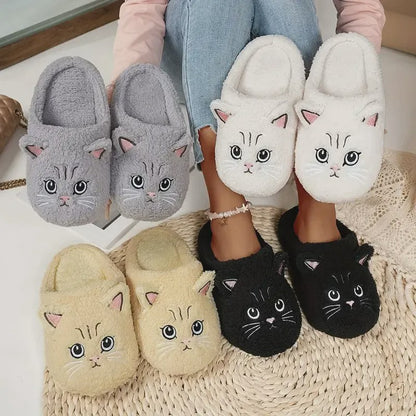 Pantoufles d'intérieur chaudes et confortables en peluche avec motif chat - image 0