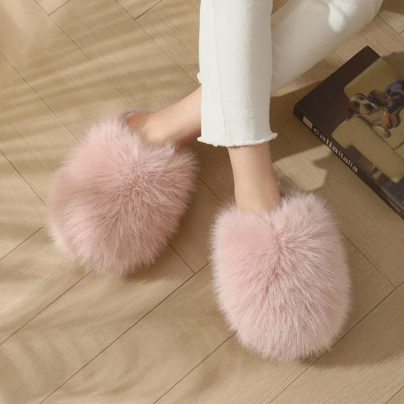 Pantoufles en peluche rose poudré grandes tailles - image 3