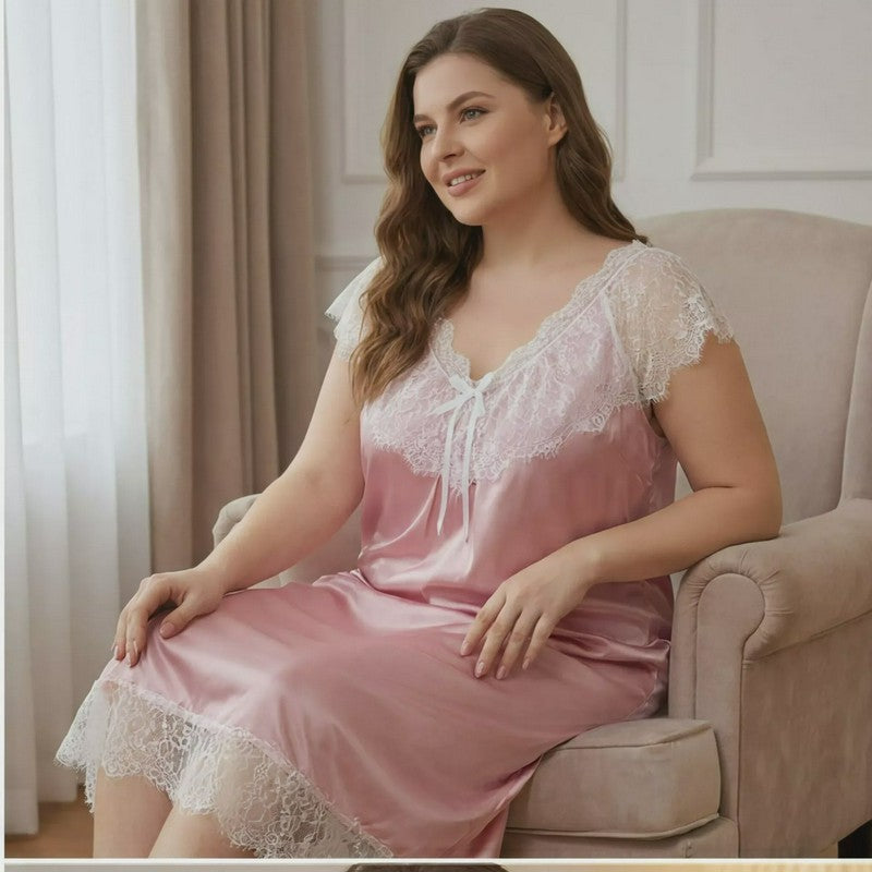 Nuisette en satin et dentelle rose poudré - Rose - 4XL - image 0