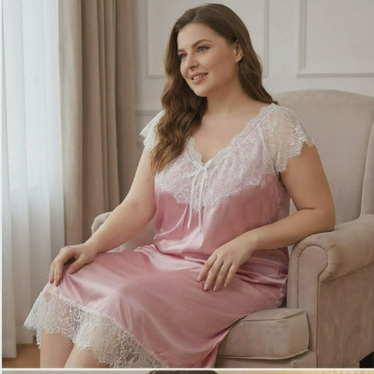 Nuisette en satin et dentelle rose poudré - Rose - 4XL - image 0