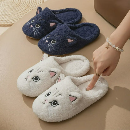 Pantoufles d'intérieur chaudes et confortables en peluche avec motif chat - image 5