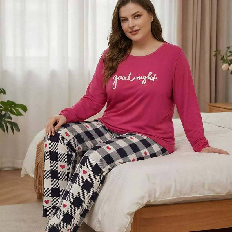 Ensemble pyjama à carreaux et cœurs « Bonne nuit » - Fuchsia - 5XL - image 0