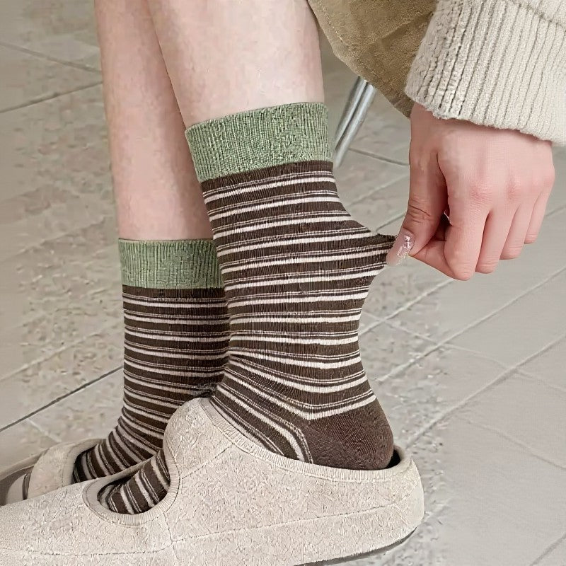 Chaussettes courtes rétro rayées en maille (6 paires) - image 1