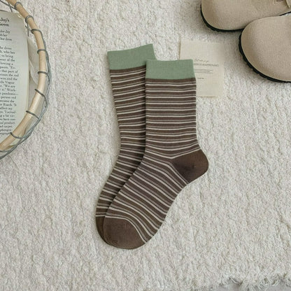 Chaussettes courtes rétro rayées en maille (6 paires) - Café - UE36-39 (US3-6) - image 5