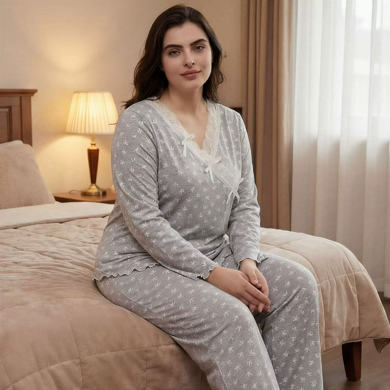Ensemble pyjama cache-cœur en dentelle à nœud - image 1