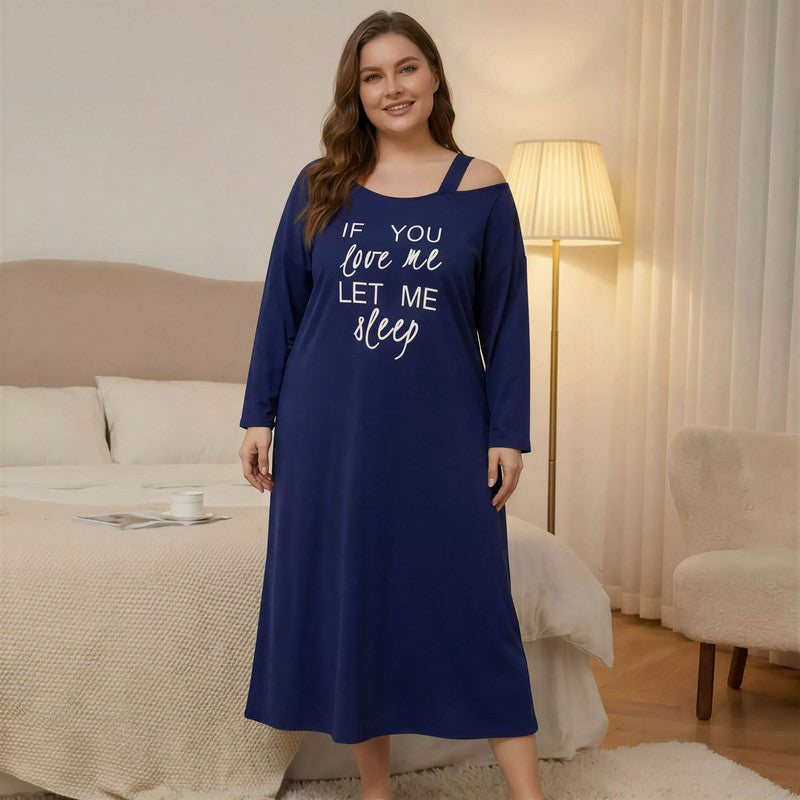 Nuisette à épaules dénudées et slogan - Bleu marine - 4XL - image 0