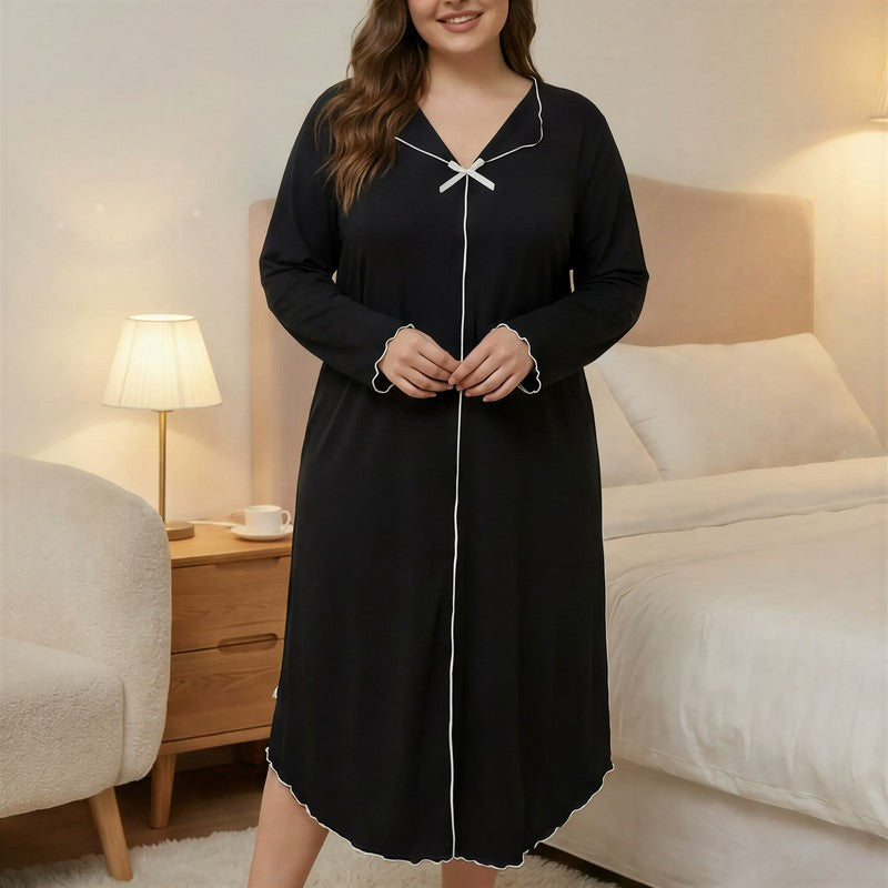 Nuisette en Tencel avec nœud papillon - Noir - 4XL - image 0