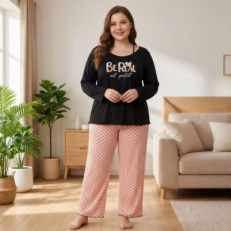 Ensemble pyjama à pois Be Real - Rose - 4XL - image 0