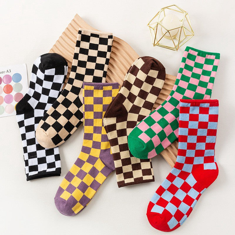 Chaussettes montantes à carreaux (6 paires) - image 1