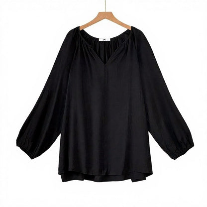 Chemisier élégant à col V froncé et manches lanternes - Ensemble haut + pantalon - 6XL - image 0