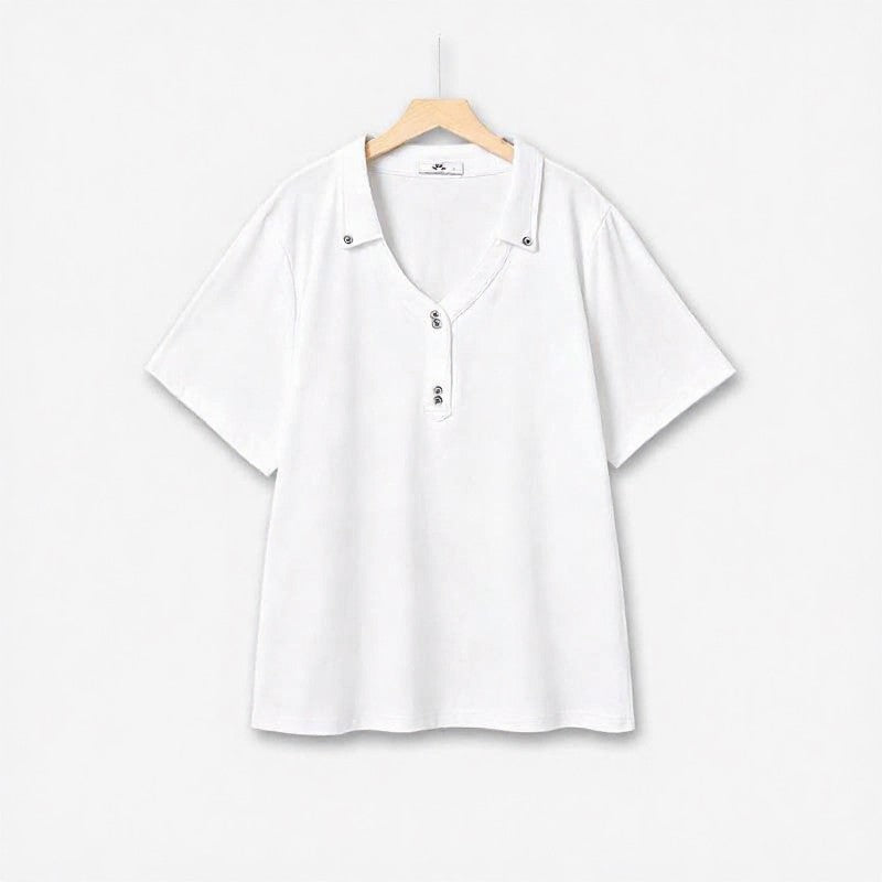 Haut décontracté à col boutonné et col en V - Blanc - 6XL - image 1
