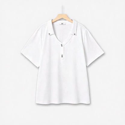 Haut décontracté à col boutonné et col en V - Blanc - 6XL - image 1