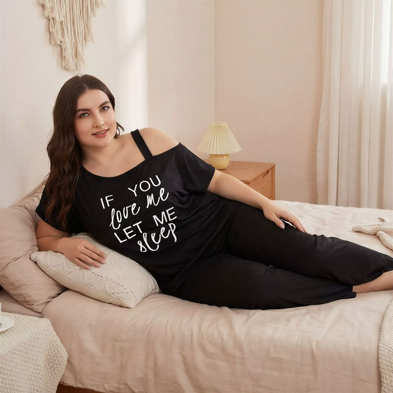 Ensemble pyjama à épaules dénudées et slogan - image 1