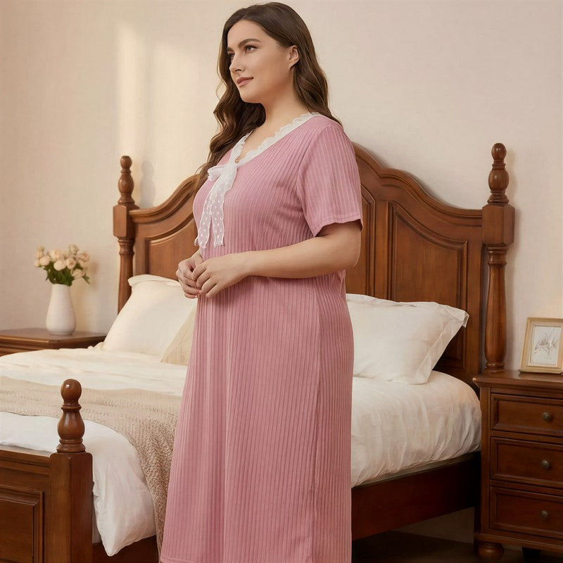 Nuisette côtelée à nœud en dentelle - image 2