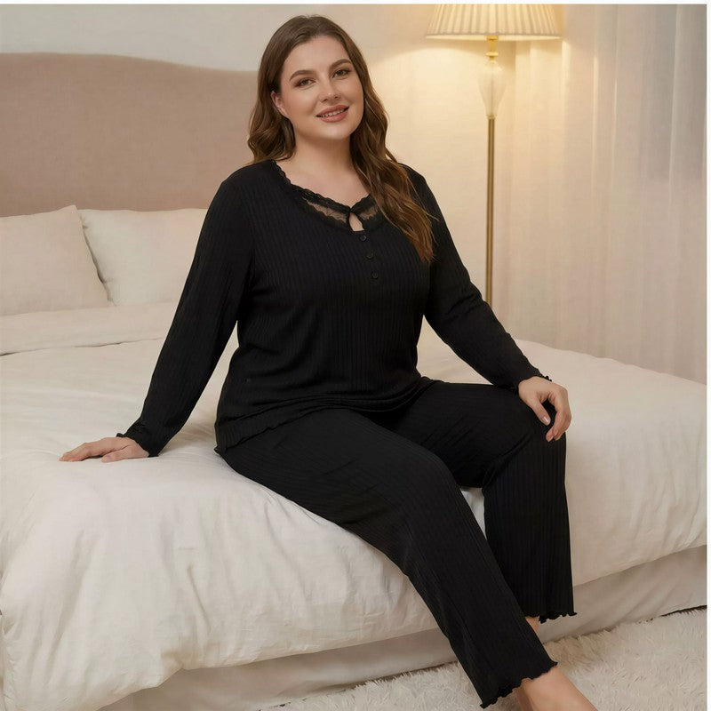Ensemble pyjama en dentelle unie - image 1