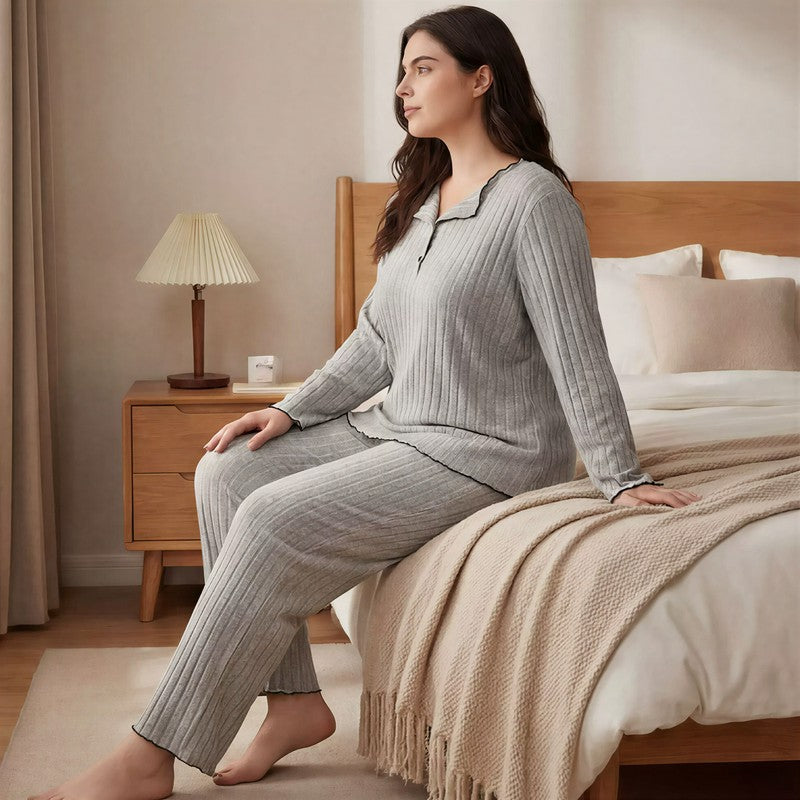 Ensemble pyjama d'intérieur côtelé doux - image 1