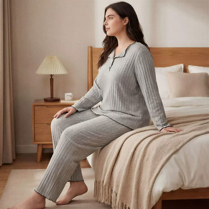 Ensemble pyjama d'intérieur côtelé doux - image 1