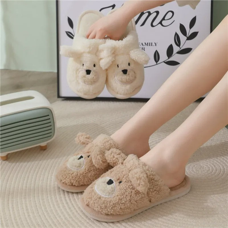 Pantoufles d'intérieur douillettes en peluche ours de dessin animé - image 1